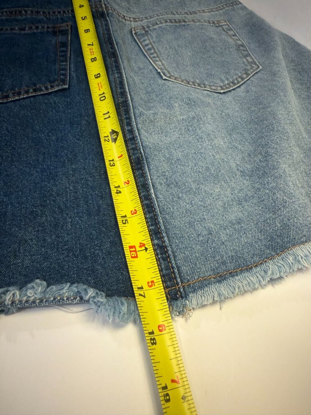 Cider Two Tone Denim Mini Skirt Belted Y2K Colorblock Frayed Hem Jean Skirt M - Picture 10 of 10